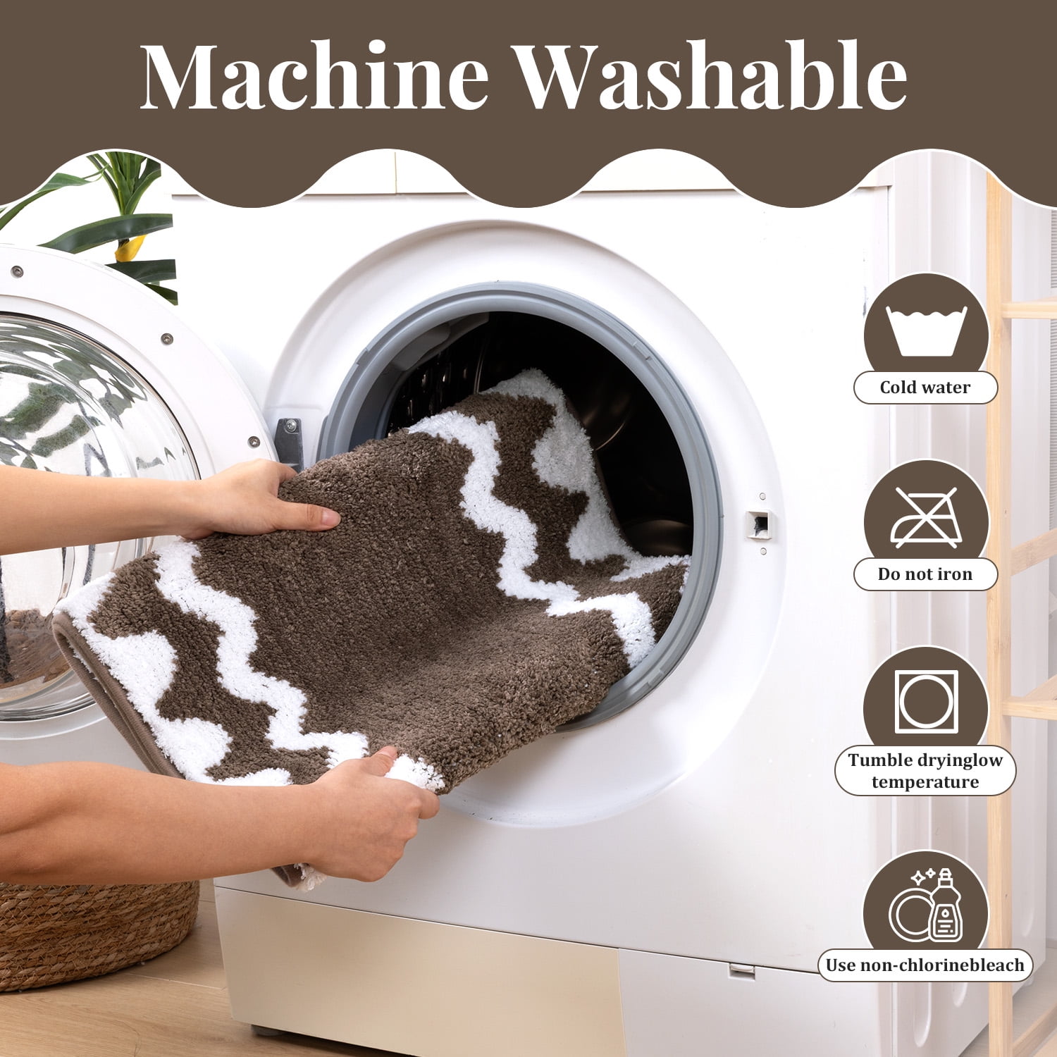 Findosom 4-Piece Bathroom Rugs Set,Non Slip Absorbent Bath Mat,Machine Washable Microfiber Quick Dry Bath Rug for Bathroom Bedroom Kitchen Shower Tub,Brown