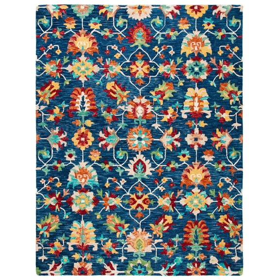SAFAVIEH Aspen Magdalena Floral Bordered Wool Area Rug, Navy/Red, 11' x 15'