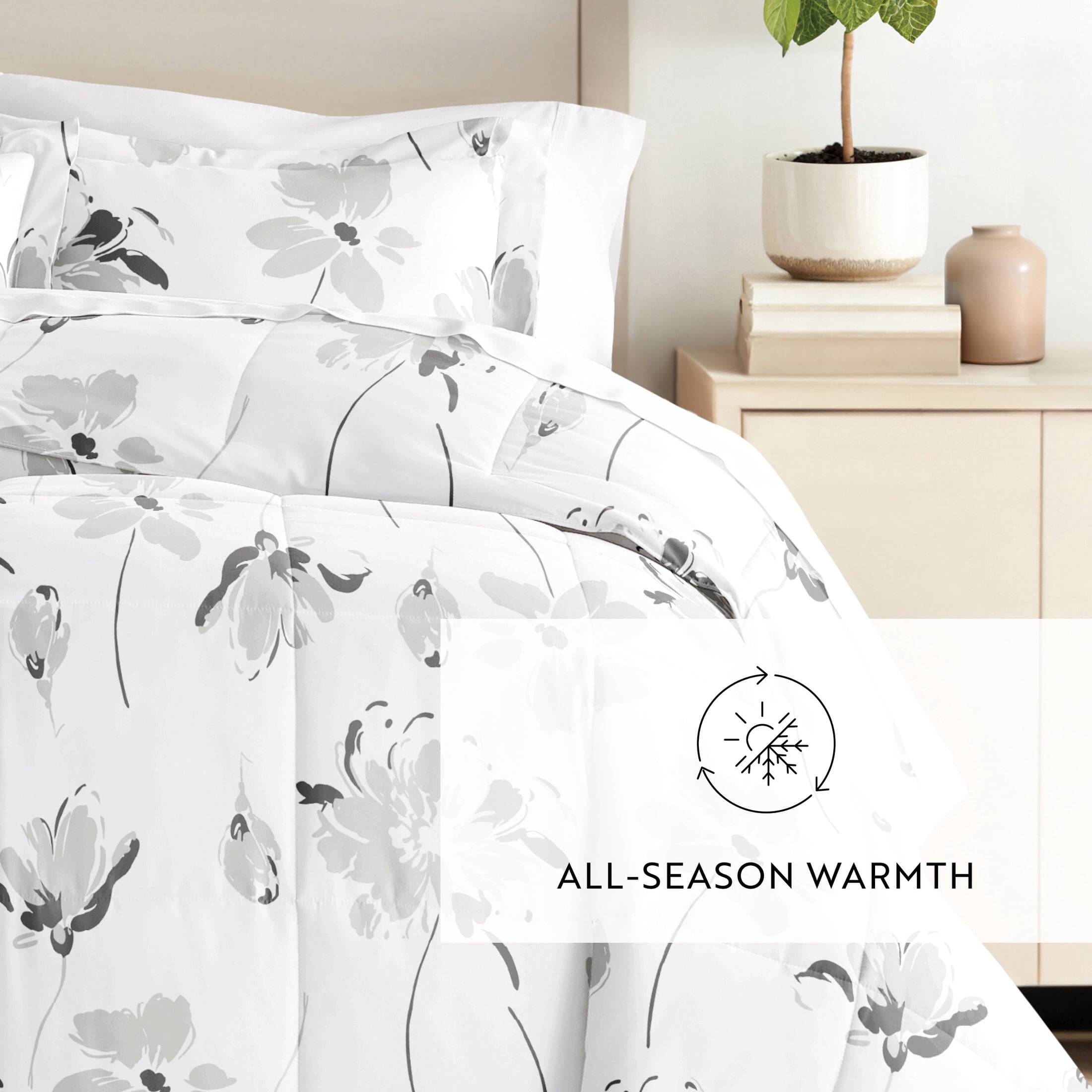 All Season Ultra Soft Comforter Set Down-Alternative Bedding in Magnolia Floral for King/Cal King by Comfort Canopy