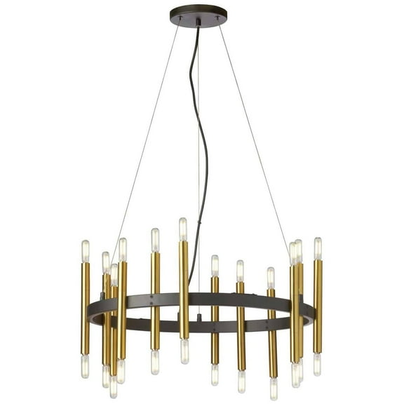 Vintage Chandelier - Matte Black & Chrome - Traditional Ceiling Light Fixture - 24 Inch Old World Design