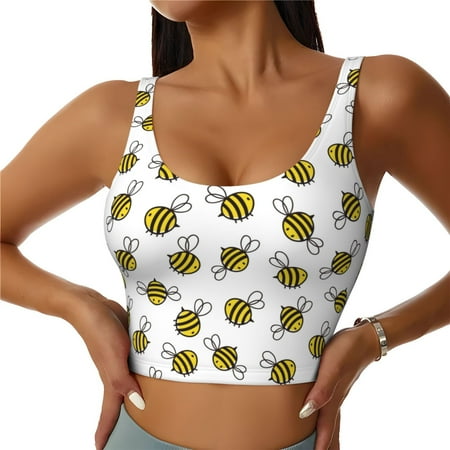 Jgfou Cute Little Bee Print Womens Sports Bra - Padded Workout Sports Bras Crop Tank Top