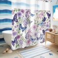 thumbnail image 5 of No Hook Shower Curtain, Pink Flowers Shower Curtains for Bathroom with See Through Top Window, Spring Floral Purple Butterflies Watercolor Waterproof & Washable Bath Curtain Long 72"x78", 5 of 9