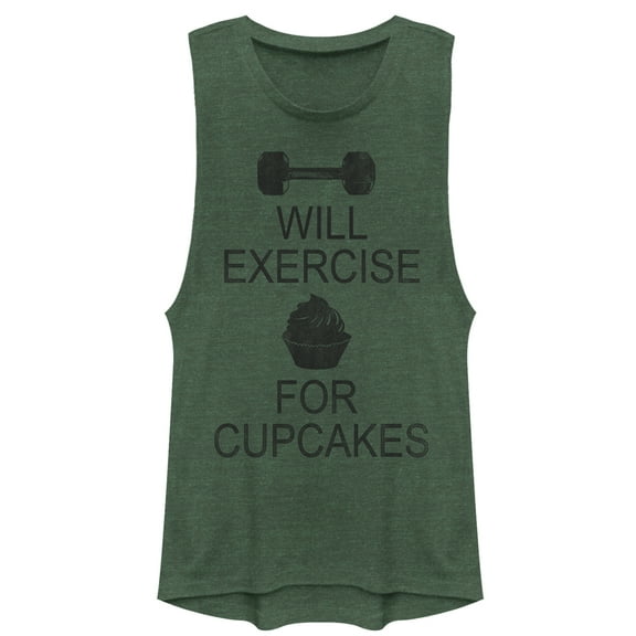 Junior's CHIN UP Cupcake Festival Muscle Graphic Tee Pine Green Heather 2X Large