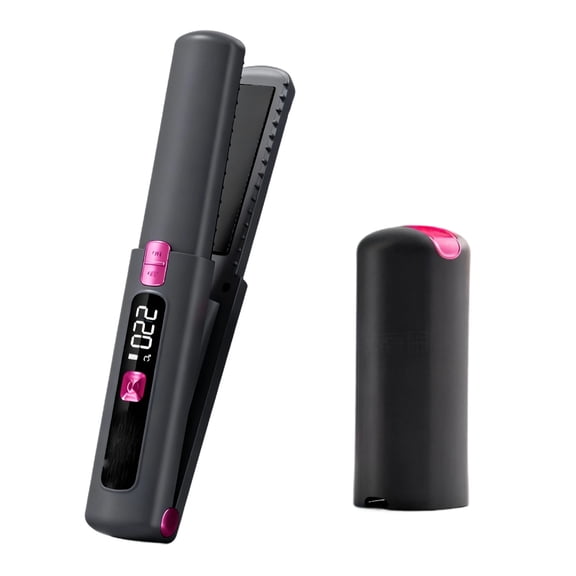 2-In-1 Cordless Hair Styling Iron, Mini Portable Flat Iron, 6 Temperature Settings, Travel Ready, USB-C Rechargeable, LCD Screen, Ceramic Surface, Gray