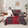 thumbnail image 4 of Feelyou Chic Circle Abstract Bedding Comforter Set, Black Red Minimalism Twin Comforter Sets, Fashion Geometric Stripes Bedding Set, Breathable Home Decor, 2-Piece, 4 of 8