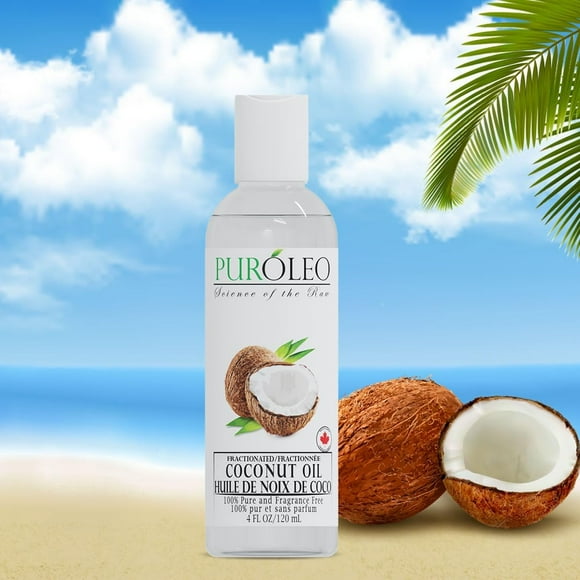 PUROLEO Fractionated Coconut Oil 4 Fl Oz/120 ML (Packed In Canada) 100% Natural and odorless Moisturizer & Carrier Oil | Hair Skin Body, Aromatherapy, Massage, Makeup Remover