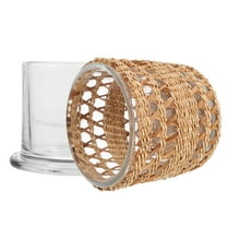 WHAMVOX Glass Candle Cloche Wrapped in Straw Candle Dome Cover for DIY
