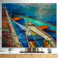thumbnail image 2 of Designart 'Boats and Pier in Blue Shade' Seascape Print on Natural Pine Wood, 2 of 5