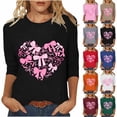 thumbnail image 1 of RKSTN Valentines Gift 3/4 Length Sleeve Womens Tops Oversized Crewneck Valentine Day Loves Heart Graphic Print Short Sleeve T Shirt Womens Casual Plus Size Round Neck Three Quarter Sleeve Tee Shirt, 1 of 6