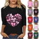 thumbnail image 1 of RKSTN Valentines Gift 3/4 Length Sleeve Womens Tops Oversized Crewneck Valentine Day Loves Heart Graphic Print Short Sleeve T Shirt Womens Casual Plus Size Round Neck Three Quarter Sleeve Tee Shirt, 1 of 7