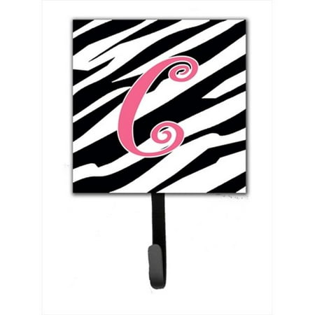 

4.25 x 6 in. Letter C Initial Monogram Zebra Stripe and Pink Leash Or Key Hook