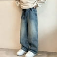 thumbnail image 5 of XIMIN Girls Wide Leg Cargo Jeans Baggy High Elastic Waisted Ripped Vintage Denim Pants Teens Y2K Hip Hop Trendy with Pockets (Navy, 7-8 Years), 5 of 9
