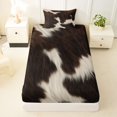 thumbnail image 4 of Manfei Retro Cow Print Twin Sheets 3pcs,Abstract Animal Spot Bedding,Dark Brown Cream,1 Flat Sheet,1 Fitted Sheet and 1 Pillowcase, 4 of 6