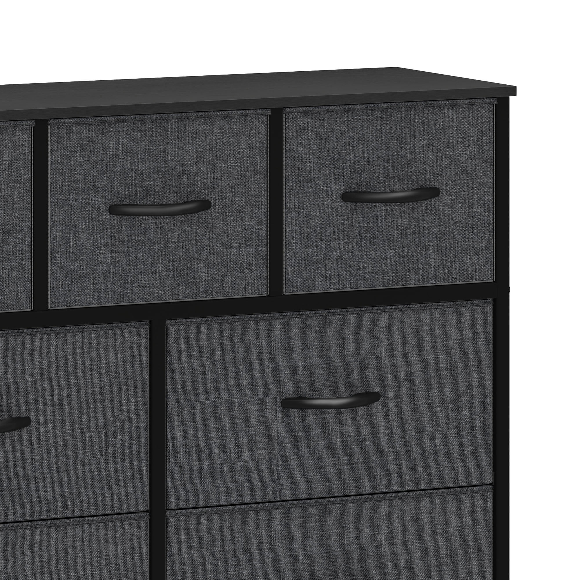 Uforic 9 Drawer Fabric Storage Dresser with Steel Frame for , Living Areas, Hallways, Closets, and Offices, Black Gray