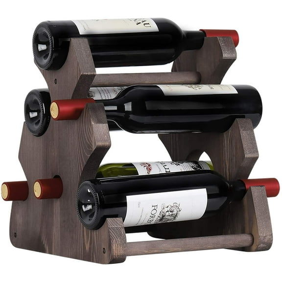 Free Standing Countertop Wine Storage Racks 6-Bottles Rustic Wood Wine Holder