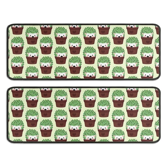 Kitchen Rugs Sets Of 2,Cute Green Hedgehog Pattern Anti Fatigue Kitchen Mat Rugs Non Slip Washable,Decorative Kitchen Floor Mats for Kitchen,Sink,Laundry,17"x47" 17"x47"