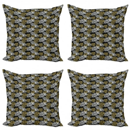 

Aloha Throw Pillow Cushion Case Pack of 4 Modern Composition with Repetitive Tropic Foliage Motifs and Little Dots Modern Accent Double-Sided Print 4 Sizes Army Green Black White by Ambesonne