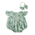 thumbnail image 1 of Baby Girls Spaghetti Strap Rompers Floral Print Backless Jumpsuit with Headband, 1 of 6