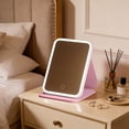 thumbnail image 4 of LED Makeup Mirror with Lights, Folding Travel Vanity Mirror with 3 Color Lighting, Portable Desktop Mirror for Dorm Room, Smart Memory Chip, 3000mAh Battery, HD Anti Blue, 4 of 6