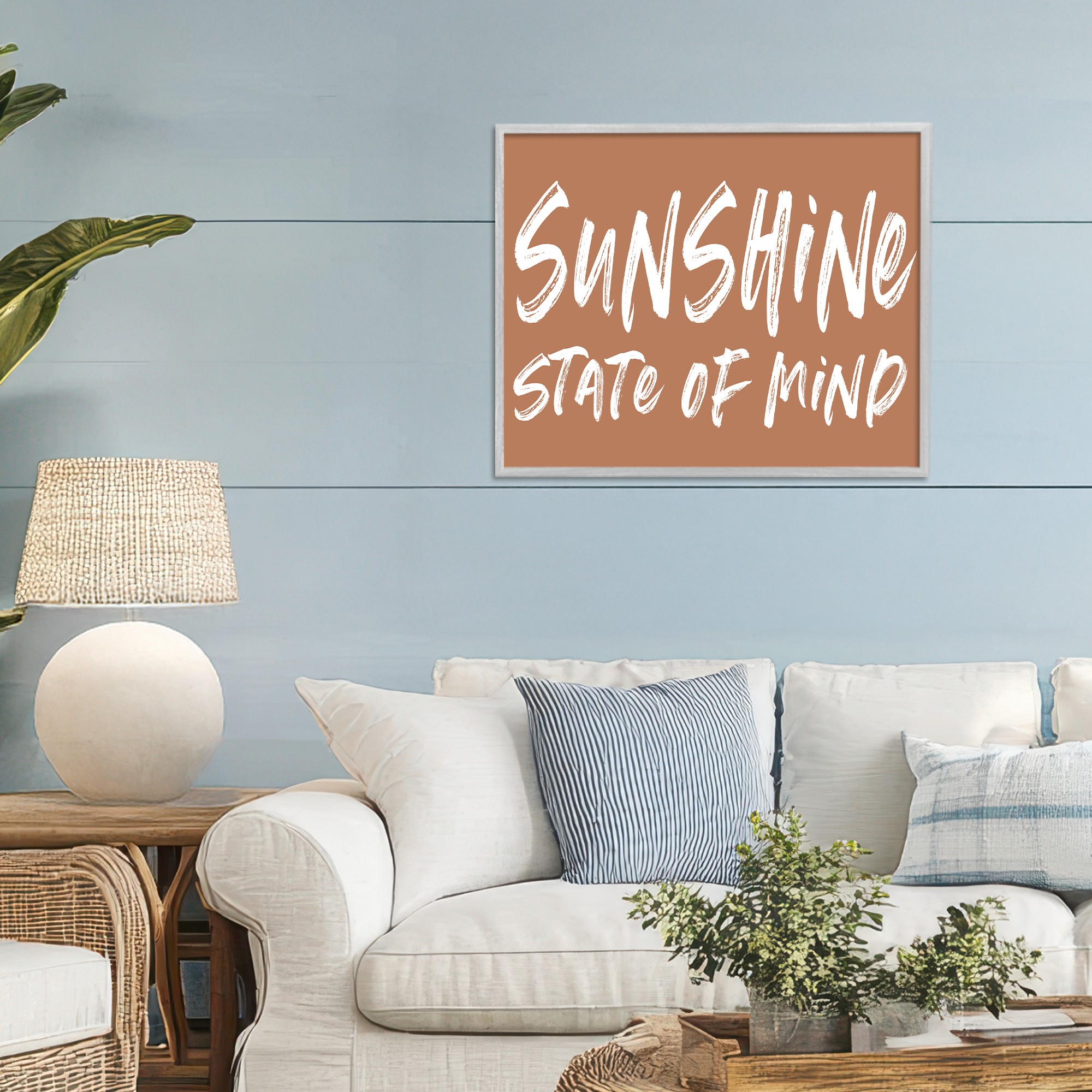 Summery Sunshine State Of Mind Gray Framed Giclee Art, design by Lettered and Lined