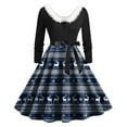 thumbnail image 6 of felwors Women's Plaid Tree and Candy Print Swing Dress with Faux Fur Collar and Belted Waist Navy, XL, 6 of 6