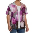 thumbnail image 2 of Daiia Purple And Pink Tulip Bouquet Men's Linen Shirts Short Sleeve Casual Shirts Button Down Shirt for Men Beach Summer Wedding Shirt-Medium, 2 of 6