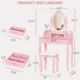 thumbnail image 5 of Alohappy Makeup Vanity Set with Oval Mirror & Stool for Girls, Vanity Table and Cushioned Stool Set with 4 Drawers, Wood Dressing Table for Bedroom, Pink, 5 of 9