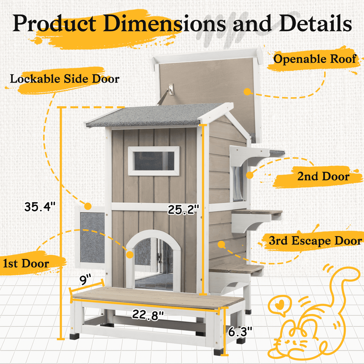 PETSCOSSET Insulated Outdoor Cat House Two-Story Thermal Cat Shelter with Platform