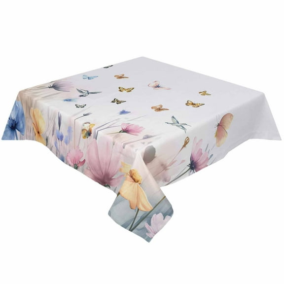 Bufferfly Square/Round Tablecloths 52x52,Country Colorful Botanical Flower Animal Birds Table Cloth Table Cover Indoor/Outdoor Tabletop Decor for Wedding Holiday Party Dinner Baby Shower