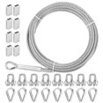 thumbnail image 1 of Cable de acero inoxidable engrosado de 3/16"" y 50 pies con clip de cuerda de alambre, dedal y funda de aluminio para engarzar, cable aeronáutico de 7 x 19 hilos, resistencia a la rotura de 3700 libra, 1 of 5