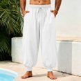 thumbnail image 2 of WULMLEO Mens Harem Pants Casual Elastic Waist Drawstring Baggy Hippie Trousers Cotton Linen Boho Yoga Beach Pants White 3XL, 2 of 7