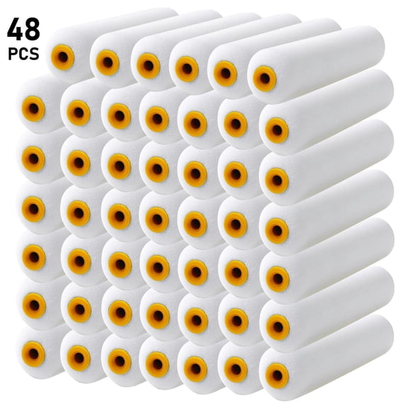 YUNLEISHOP 4 in Mini Foam Paint Roller Covers, 48 Pack High Density Foam Refills 3/8 in Nap for Painting Cabinets Doors Trim