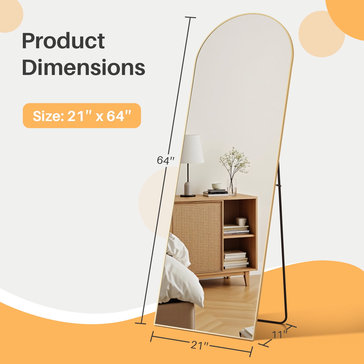 wOod-it 59” x 59” Gold Modern Arched Full Length Floor Standing