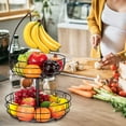 thumbnail image 3 of 2 Tier Metal Wire Fruit Basket Holder with Banana Tree, Detachable Storage Basket for Kitchen Counter, Bronze, 3 of 6