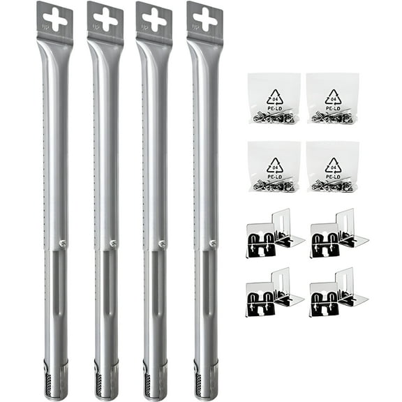 Quickflame Set of 4 Universal Adjustable Burners for Gas Grills (12" to 17.5") from Weber, Dyna Glo, Nexgrill, Brinkmann, Master Forge & Others, Replacement Burners for Gas Grills