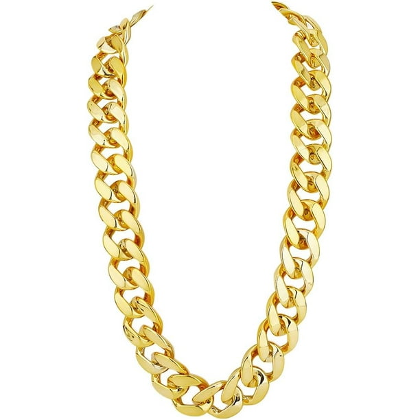 Collar de plástico dorado con eslabones cubanos de estilo hip hop, de 36 pulgadas, artificial, dorado, grueso, estilo punk de los años 80 y 90, con diseño de rapero.