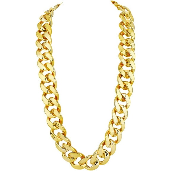Plastic Gold Necklace Chunky Hip Hop Cuban Link Necklace 36in Artificial Golden Thick Big 80s 90s Punk Style Curb Rapper Costume Turnover Necklaces for Men Women Jewelry Accessory Decoration