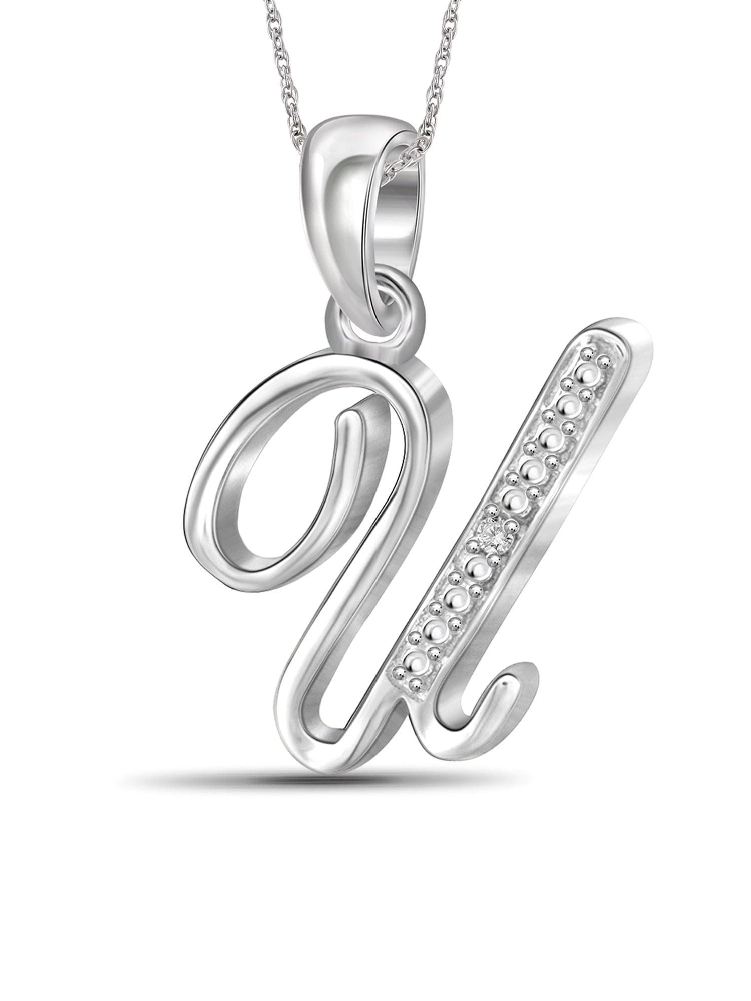 JewelersClub Accent White Diamond Initial Letter Pendant Necklace for Women | Customizable .925 Sterling Silver U Alphabet Monogram Necklaces for Girls | Personalized Jewelry Gift for Her