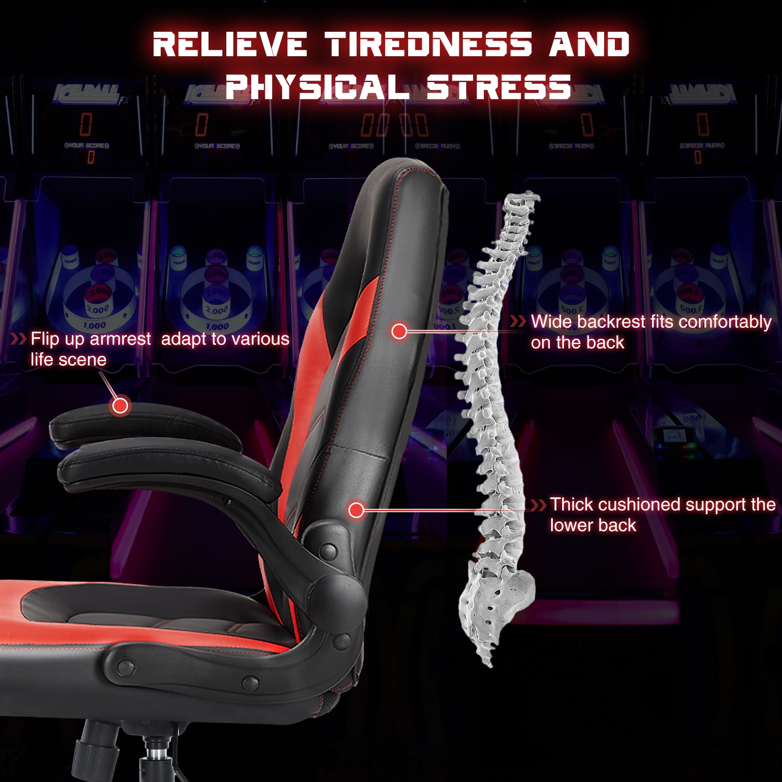 Mayoume Computer Gaming Chair - Ergonomic PU Leather Desk Chair with Comfy Lumbar Support, Height Adjustable 360° Rolling with Flip-up Armrest, for Home and Office, Adults
