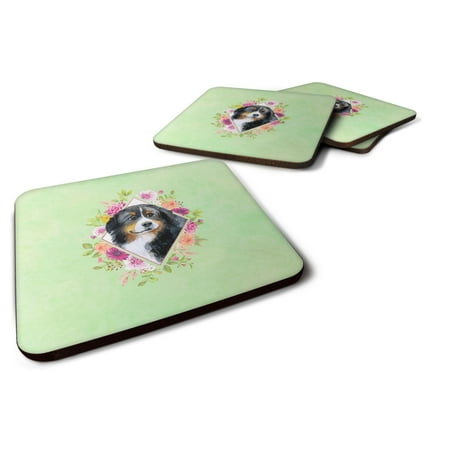 

Carolines Treasures CK4278FC Bernese Mountain Dog Green Flowers Foam Coaster Set of 4 3 1/2 x 3 1/2 multicolor