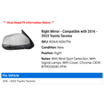 thumbnail image 2 of Right Mirror - Compatible with 2016 - 2023 Toyota Tacoma 2017 2018 2019 2020 2021 2022, 2 of 2