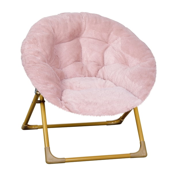Flash Furniture Gwen 23" Kids Cozy Mini Folding Saucer Chair, Faux Fur Moon Chair for Toddlers