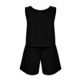 thumbnail image 3 of JULMCOMO Linen Sets for Women 2 Piece Crew Neck Baggy Summer Tank Tops Drawstring Wide Leg Casual Summer Short Sets with Pockets Black XL, 3 of 4