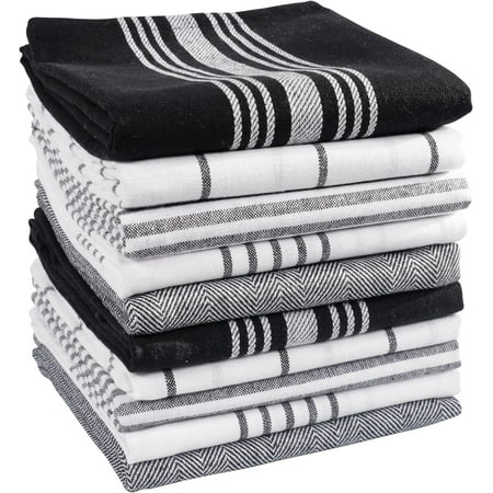 JJEAN-Soho Kitchen Dish Towels - Set of 10 18 x 28 Inch (Black)