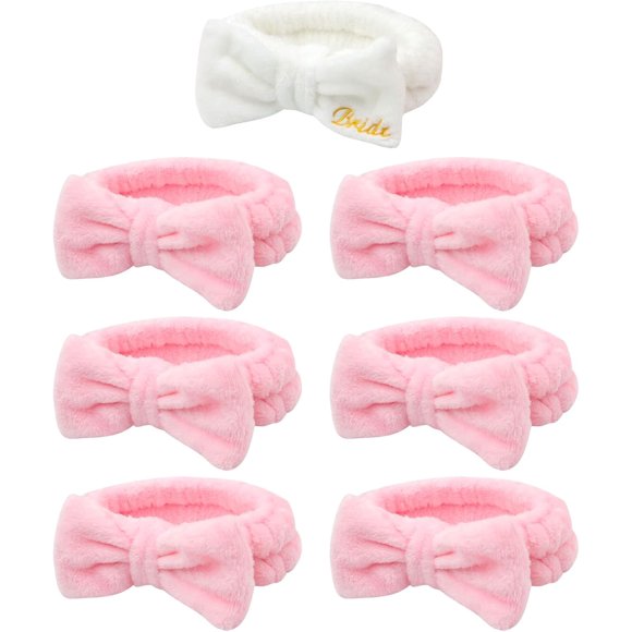 Ensemble de Cadeaux pour Enterrement de Vie de Jeune Fille - Bandeaux Spa pour Mariée et Demoiselle d'Honneur (1 Mariée + 6 Roses)