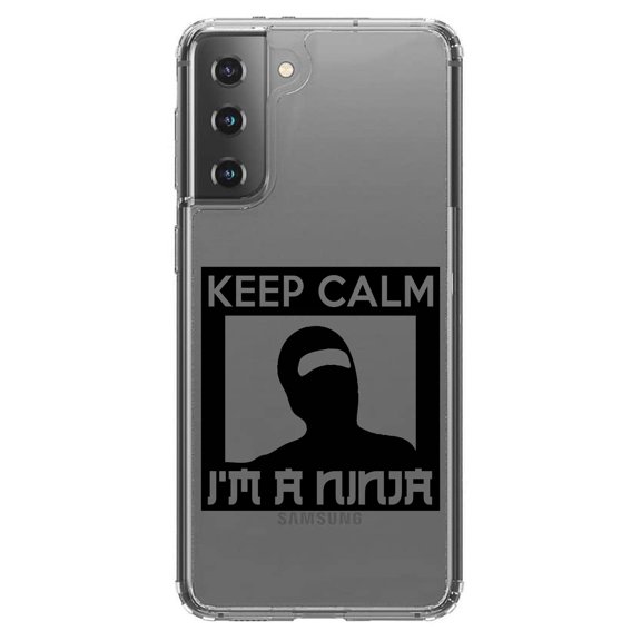DistinctInk Clear Shockproof Hybrid Case for Galaxy S21  PLUS 5G (6.7" Screen) - TPU Bumper Acrylic Back Tempered Glass Screen Protector - Keep Calm I'm a Ninja