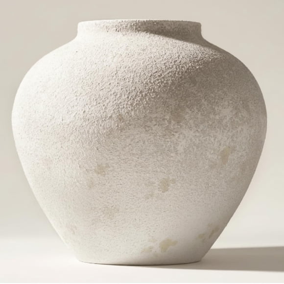 Jarrón redondo grande RyddeligHome 27 cm, blanco rústico decorativo