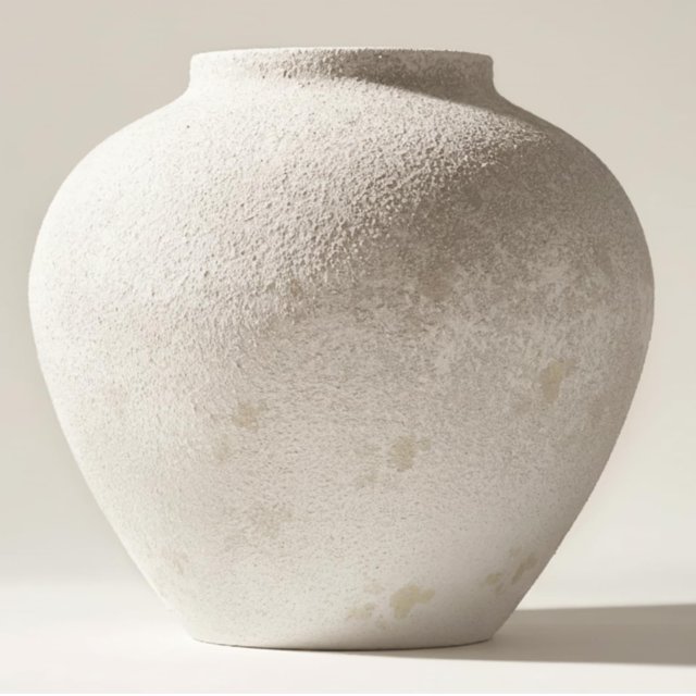 Jarrón redondo grande RyddeligHome 27 cm, blanco rústico decorativo