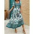 thumbnail image 5 of Women'S 2025 Summer Short Sleeves Boho Floral Print Tiered Casual Flowy Long Maxi Dress Green S, 5 of 9
