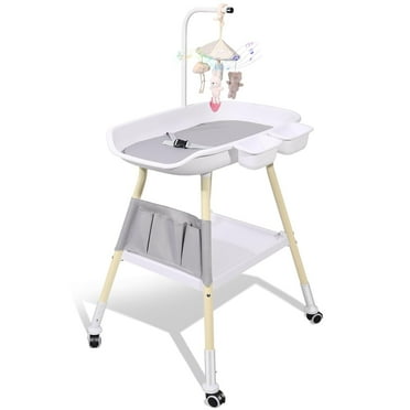QAQ Baby Changing Table, Adjustable Height Diaper Changing Station, Baby Changing Station with Baby Crib Mobile, Changing Pad, Nursery Organizer and Large Storage Rack for Infant and Newborn